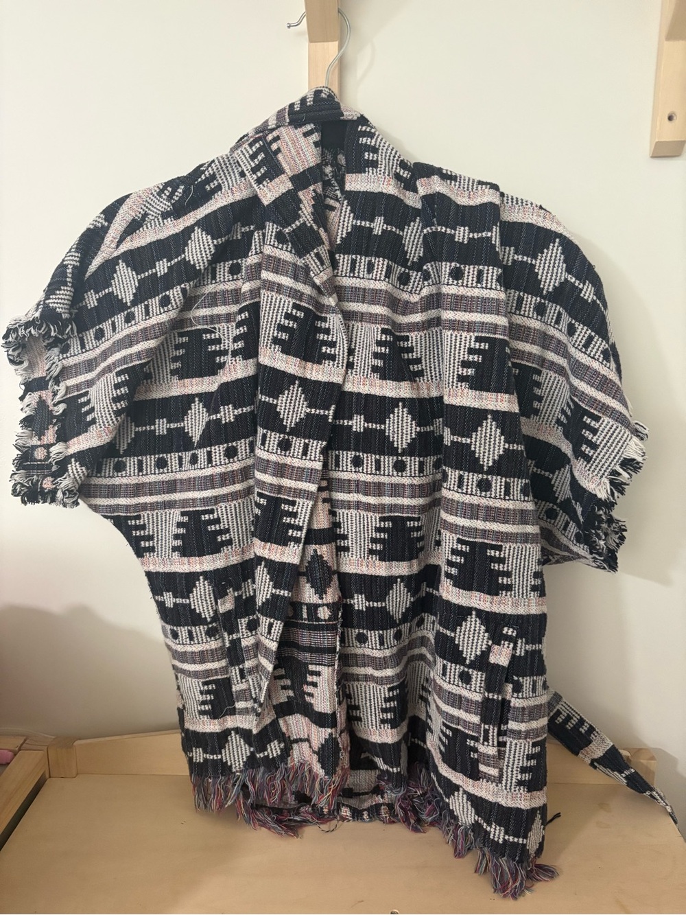 BB Dakota Boho Southwestern Fringe Open Front Jacket Cardigan Medium